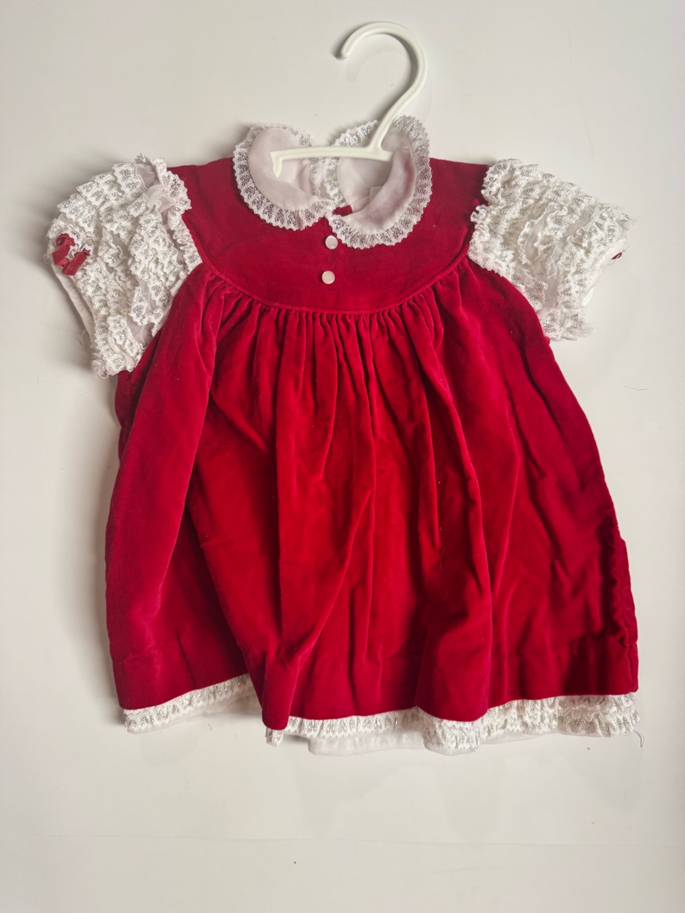 Vintage Lil’ Angel Red Velvet Baby Holiday Dress Lace Trim Made in Canada